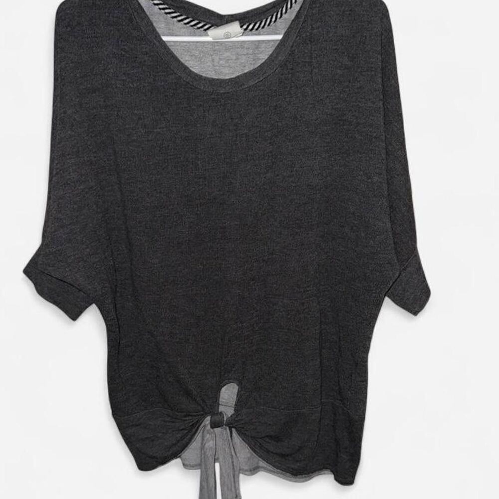 Women's Grey Tie Front Oversized 3/4 Sleeve Sweater Jumper